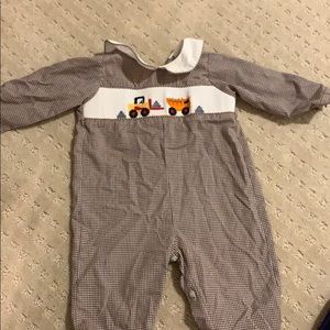 Smocked Vive-Le-Fete Brown Dump Truck Bodysuit